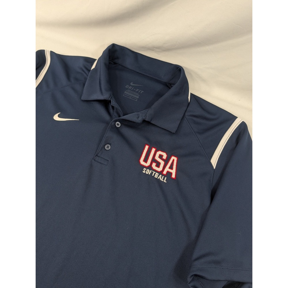 Nike USA Softball Dri-Fit Polo Shirt Mens Large Dark Navy Blue Short Sleeve